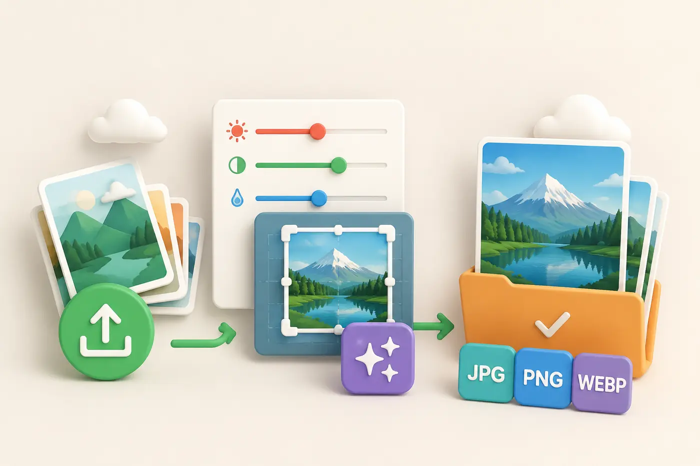 Simple upload, edit and export image workflow